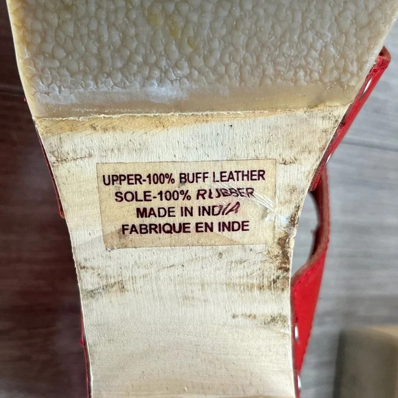 UO Cooperative Sandals Women 7 Gladiator Slingback Wooden Block Heel Leather Red - Picture 11 of 13